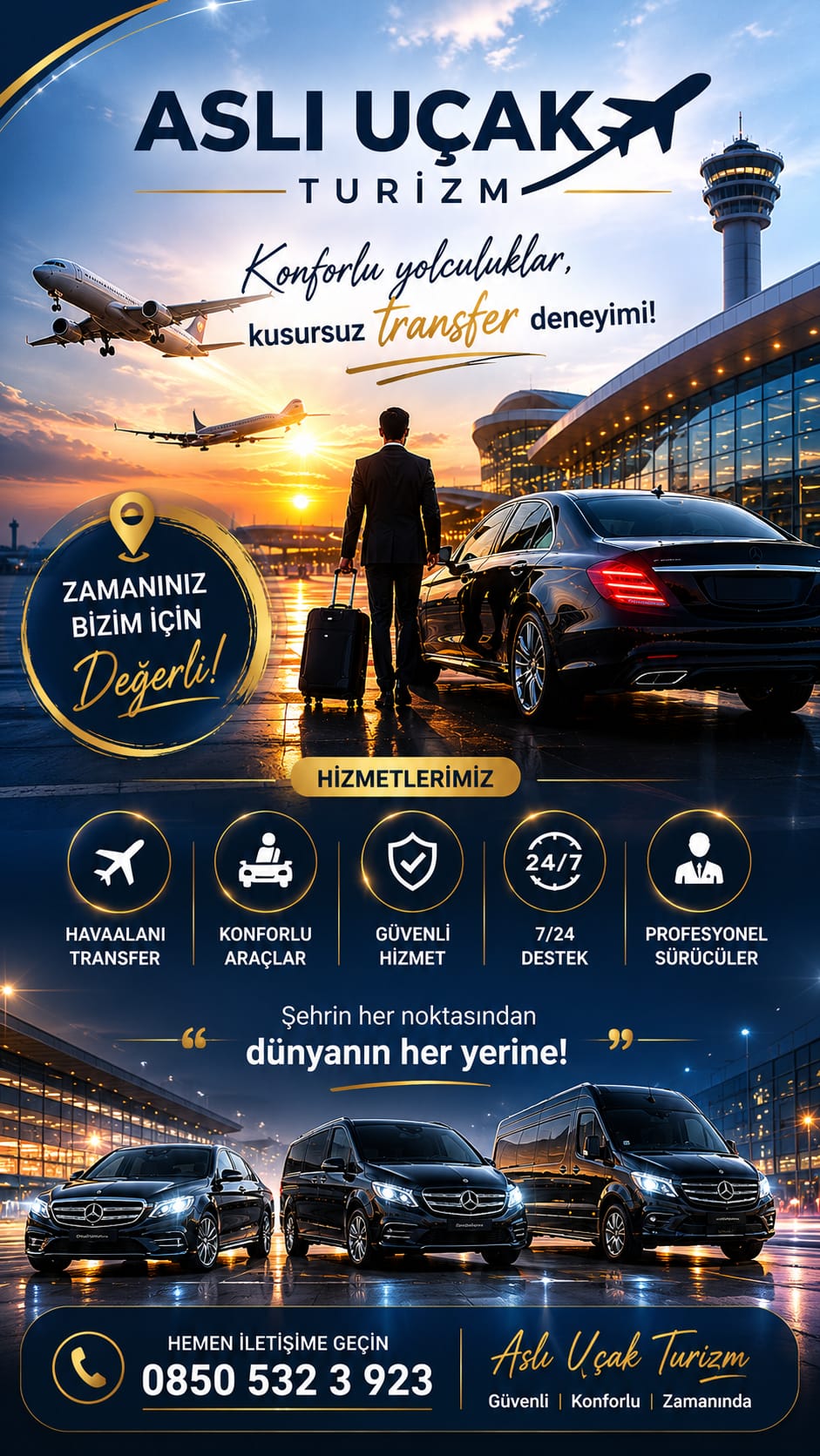 Aslı Uçak Turizm havalimanı transfer hizmet afişi